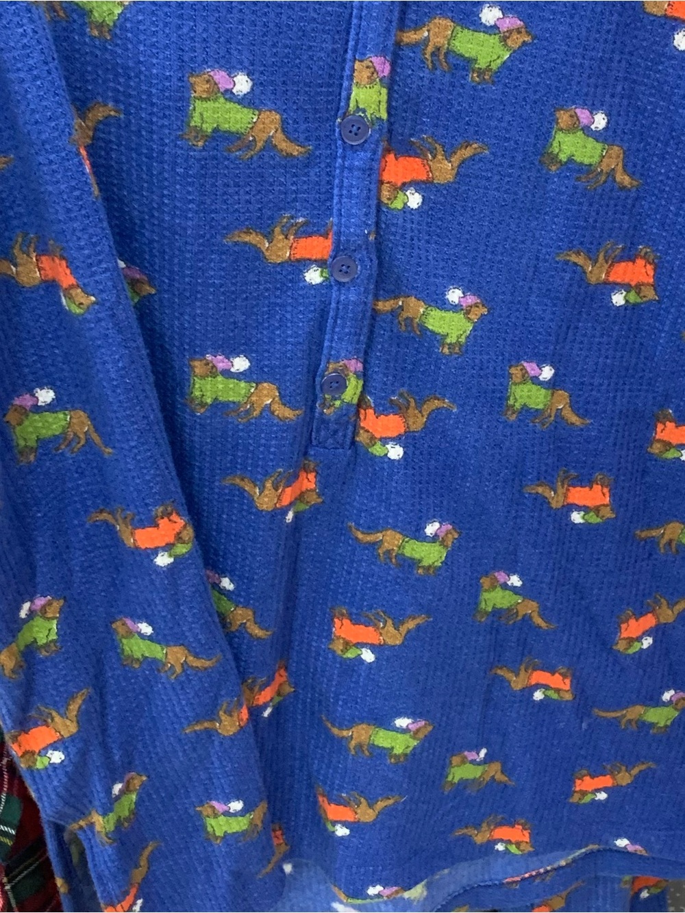 Aerie Thermal Waffle Knit Dachshund Dog Print Pajama Set Blue - Picture 8 of 16